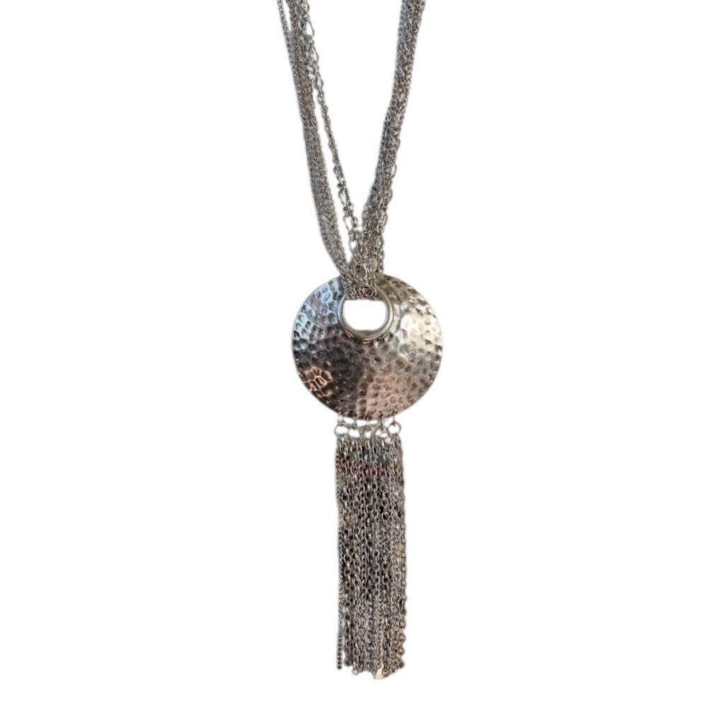 Silvertone Adjustable Long Fringe Statement Necklace Western Boho